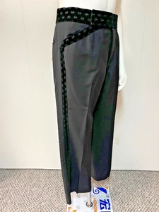 Vintage 1970s Flared Leg Formal Tuxedo Fleur de Lys Velvet Trim Pants Size 31x29 - Picture 1 of 15