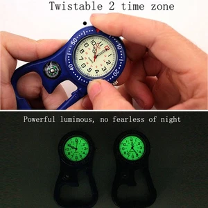 Luminous Outdoor-Ready Clip-On Carabiner Pocket Watch with Compass/Bottle Opener - Picture 1 of 10