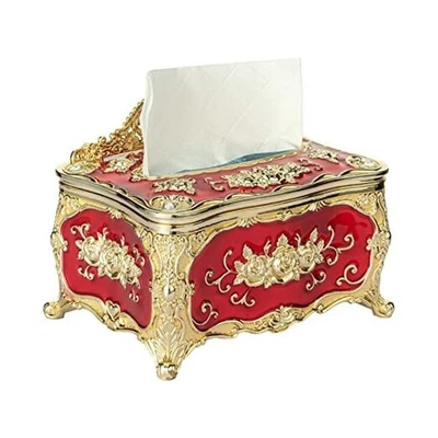 Lujosa caja de pañuelos rosa soporte cubierta lujosa dorada con vino tinto Foto 1 de 4