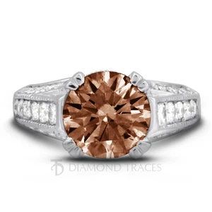 1.94ct Red VS1 Round Natural Diamonds Plat Vintage Style Side Stone Ring - Picture 1 of 5