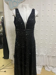 Faeriesty schwarzes bodenlanges Pailletten Velours Meerjungfrau Kleid Damen Gr. XL - Bild 1 von 11