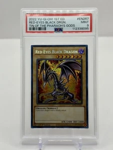 YUGIOH! 2022 1ª ED. Red Eyes Black Dragon Tin Of The Pharaoh's Gods PSA 9 Como Nuevo - Imagen 1 de 2