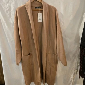 LILLUSORY Women's Oversized Long Tan Cardigan Sweater-Size Large - Picture 1 of 7