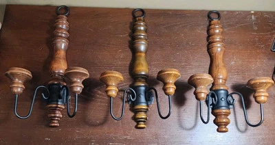 Aplique de pared vintage vela cónica 3 detalles madera metal negro 9 1/2"x18"  Foto 1 de 4