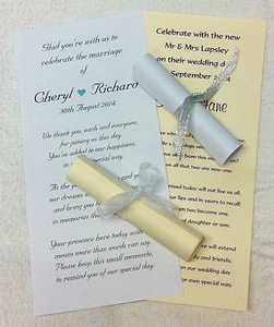 50 Wedding Favour Scrolls WITHOUT RIBBON Personalised, cream/white paper, NPNR50 - Picture 1 of 33