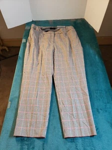Talbots Dress Pants Sz 18 W Womens White Stretch Geometric High Rise Ankle NWT - Picture 1 of 15