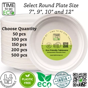 Super Strong 7in, 9in, 10 in Bagasse Disposable Party Paper Plates Biodegradable - Picture 1 of 6