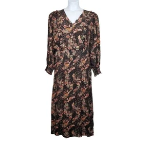 Garnet Hill Womens Long Sleeve Paisley Moody Floral Midi Dress Size L NWOT - Picture 1 of 8
