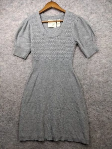 Kenji Dress Womens Medium Gray Angora Blend Knit Round Neck Short Sleeve Midi - Picture 1 of 13