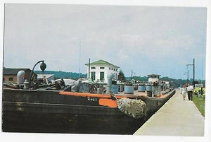 Vintage Postcard Waterford NY River Barge Locks on Mohawk River New York - Picture 1 of 1