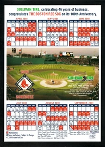 Boston Red Sox 2001 Magnet Schedule Fenway Park Sullivan Tire - Picture 1 of 1