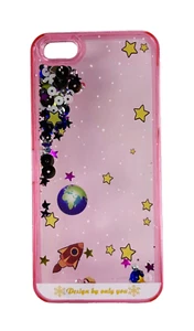 3D Cartoon Sternenhimmel Raumschiff Wasserfall Glitzer Hülle für iPhone 5/5s, Rosa - Bild 1 von 10