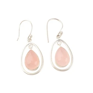 Natural Rose Quartz Gemstone 925 Sterling Silver Handmade Jewelry Earrings 1.70" - Picture 1 of 8