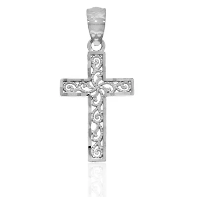 Charm America - Dije Cruz Filigrana Oro Blanco - Oro Sólido 10 quilates  Foto 1 de 2