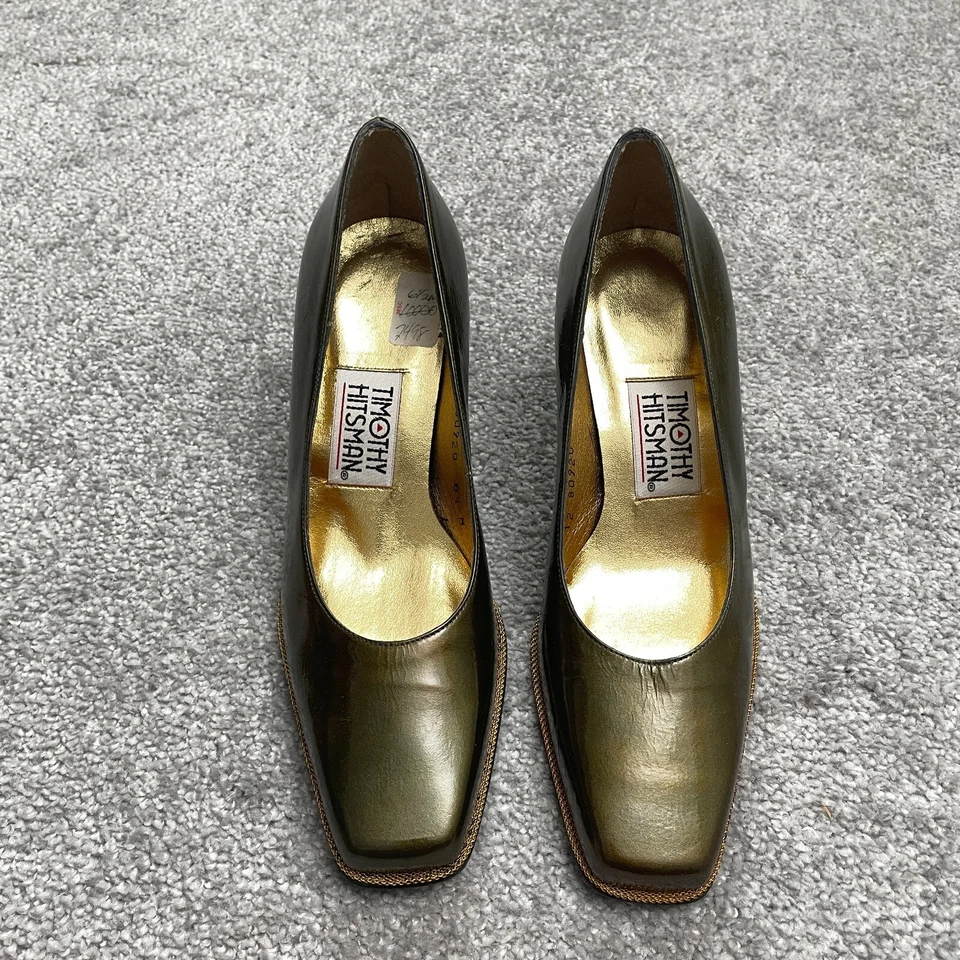Zapatos de salón Timothy Hitsman de cuero con punta cuadrada para mujer 6,5 M verde metálico Foto 1 de 4