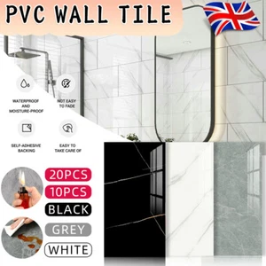 PVC Marble Tiles Wall Sticker Self-Adhesive Stick On Kitchen Bathroom Decor - Picture 1 of 21