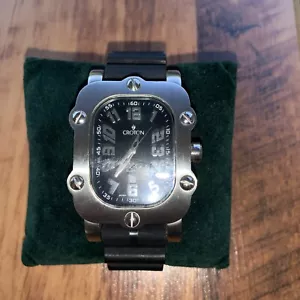CROTON Men's Quartz Rectangle Black Face Watch 3ATM Stainless - Picture 1 of 7
