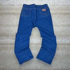 Vintage Wrangler Jeans 38x32 Bootcut Flared Fit Dark Wash Denim Leather Logo Y2K - Picture 1 of 4