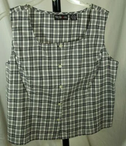 Vtg 90s STYLE & CO. Sleeveless Blouse/Shirt ~ Black White Plaid ~ NWOT (Size 14) - Picture 1 of 3