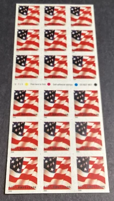 #3625a US Flag Booklet pane of 18 Stamps ATM MNH 2002 - Image 1 of 2