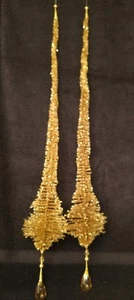 Gold Sparkle Bottle Brush Tassels w/Hanging Faceted Crystal, Set of Two - Picture 1 of 12
