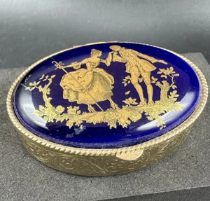 Vintage Limoges Pille Schmuck Box Porzellan Kobaltblau Gold Werbes Paar scharniert - Bild 1 von 15