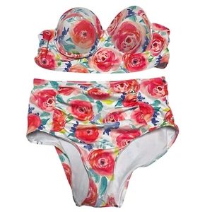 Zweiteiliger Badeanzug Blumenmuster hohe Taille Damen Größe Large - Bild 1 von 5
