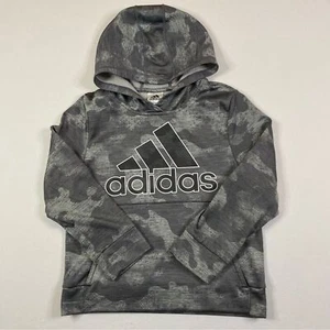 Adidas Hoodie Boy's Small Grey Cloud Camo Activewear Pullover Sweatshirt - Picture 1 of 6
