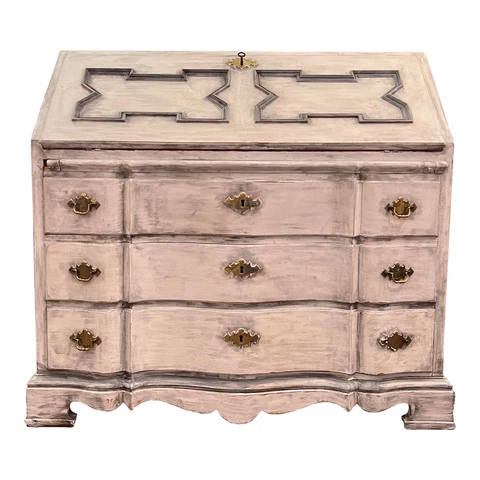 Rare Large Antique White & Red Painted French Provincial Style Secretary Desk Cover
