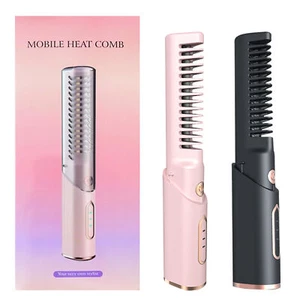Cordless Hair Straightener Brush Mini Curling Brush Hair Curler Hot Anti-Scald - Picture 1 of 14