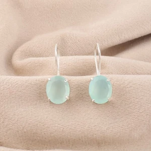 Acqua Calcedonio Gemma 925 Argento Sterling Orecchini Pendenti Mamma Wife Regalo - Foto 1 di 3