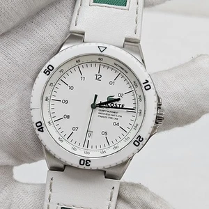 Lacoste Men's White/ Green Strap White Dial Date New Battery 45mm Quartz - Picture 1 of 10