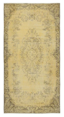 3.8x7.4 Ft Vintage Turkish Rug redyed in Yellow Color for modern interiors - Image 1 of 4