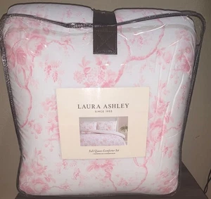 Laura Ashley Charnelle Rose Pink/White Floral 3p Full/Queen Comforter &Shams Set - Picture 1 of 9