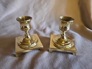 Vintage pair of Brass Candlesticks 3 1/4" signed EB - Picture 1 of 2