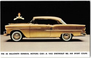 1955 Chevrolet Bel Air Sport Coupe General Motors Gold Car Vintage Postcard - Picture 1 of 2