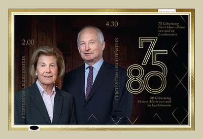 LIECHTENSTEIN 2020 - Aniversários de príncipe e princesa. Imperf. Folha especial S. MNH - Imagem 1 de 3
