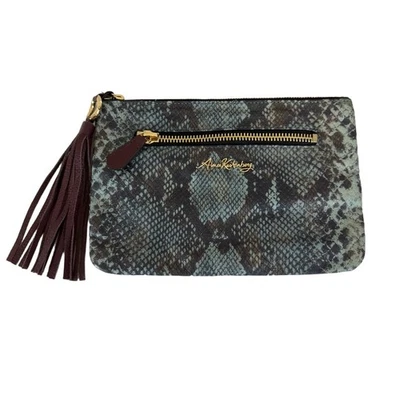 Aimee Kesterberg Leather Clutch Teal Snakeskin Luxurious Purse Tassel Formal - Image 1 of 4