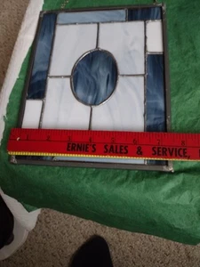 Vitral colgante hecho a mano rectangular azul y blanco con plomo 9 X 6 - Imagen 1 de 13