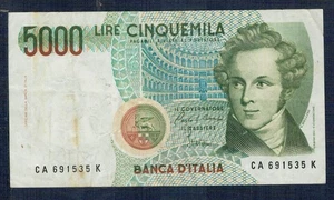 REPUBBLICA ITALIANA  - Banconota  5.000 LIRE  BELLINI  1985  - Gian 2 - Foto 1 di 2