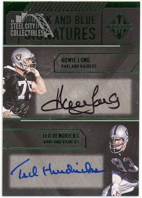Howie Long Ted Hendricks 2017 Majestic Black and Blue Signatures Green Auto 1/1 - Image 1 of 2