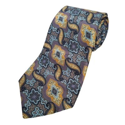 Corbata de seda Ermenegildo Zegna XL patrón de cachemira púrpura hecha en Italia 63" x 3,75" Foto 1 de 4