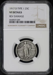 1917-D Type 1 Standing Liberty Quarter NGC VF Details Rev. Damage (Claw Marks) - Picture 1 of 2
