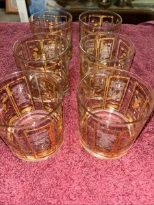 4 bicchieri vintage metà secolo oro 22k DOF Lowball tema asiatico geisha ~ gabbia uccelli - Foto 1 di 14