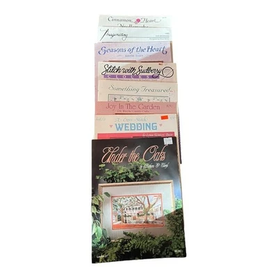 8 Vintage Cross Stitch Patterns Birthday Anniversary Clock Garden Wedding VGC - Image 1 of 4