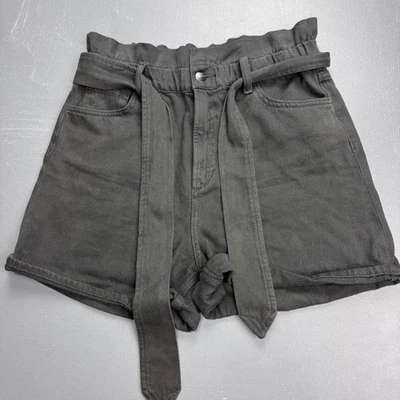 Bermuda Joe’s Jeans Paperbag Feminina 28 Preta Cintura Alta Cinto Algodão Casual - Imagem 1 de 4