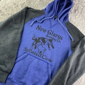 New Glarus Brewing Sweatshirt Mens Small Blue Gray Hoodie Spotted Cow Beer Wis - Photo 1 sur 8