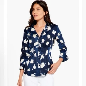 NWOT Women’s Nic + Zoe Mosaic Blues Shirt SZ L - Picture 1 of 8