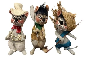 Annalee Mice Mouse Doll Figure Country Fishing Vintage 1970s Mobilitee Lot Set - Picture 1 of 9