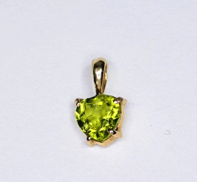 Sweet Little Heart Shaped Peridot Solid Gold Pendant - Image 1 of 4